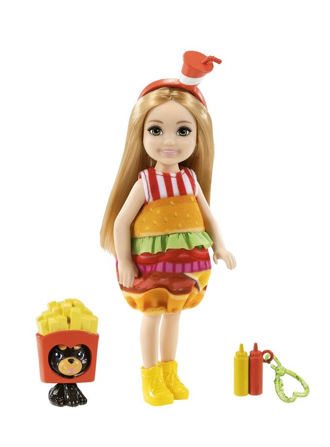 Barbie Club Chelsea Dress-Up Doll (6-Inch Blonde) In Burger Costume With Pet Same Day Delivery