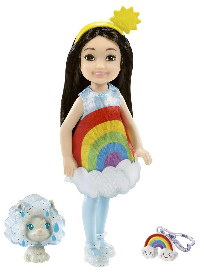 Barbie Club Chelsea Dress-Up Doll (6-Inch Brunette) In Rainbow Costume High Quality