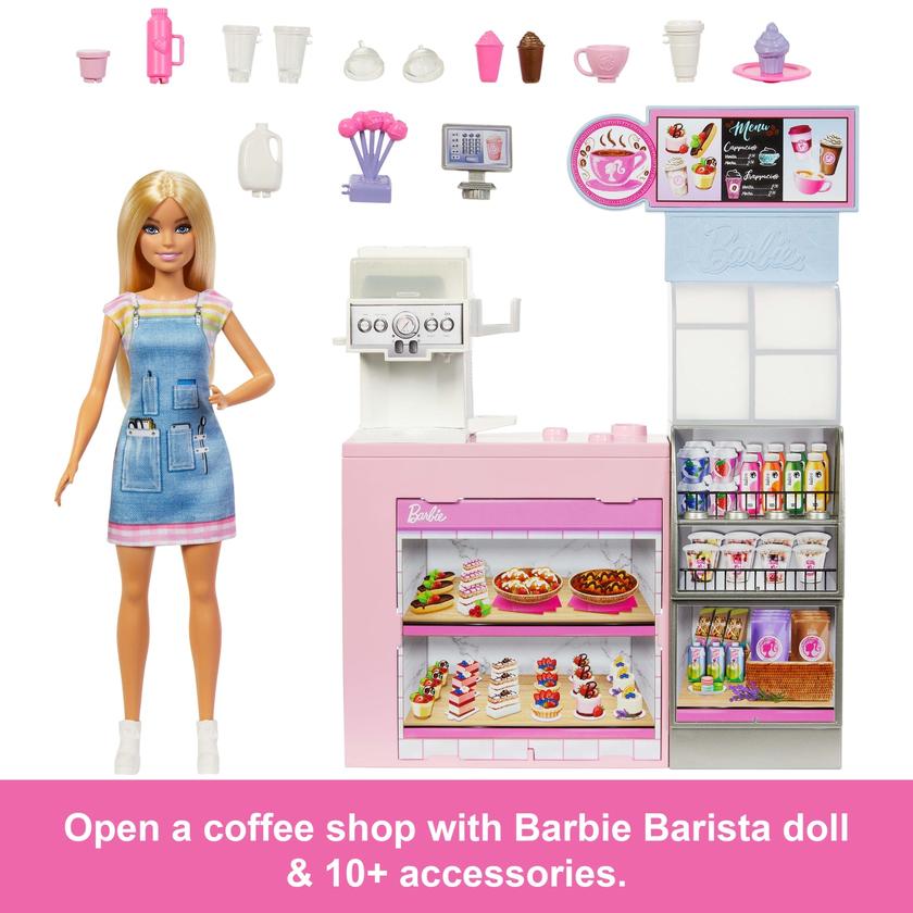 Barbie Coffee Shop Playset With Blonde Barista Doll, Working Coffee Maker & 10+ Accessories Best Seller