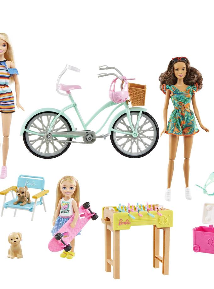 Barbie Coffret Cadeau, 2 Poupées Barbie, Poupée Chelsea, Vélo, Acc. Best Price