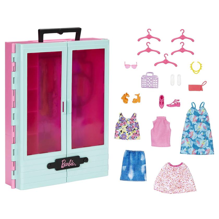 Barbie Coffret de Jeu Armoire Mode, 3 Tenues, Accessoires, 3-8 Ans Free shipping