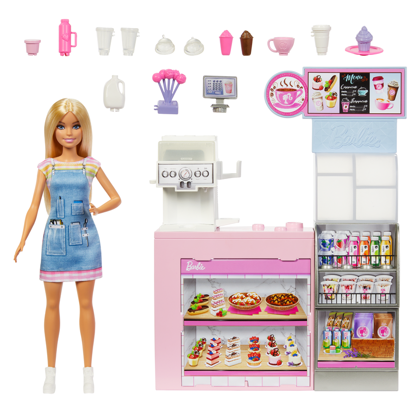 Barbie  Coffret de Jeu  Café, Poupée Barista Blonde, 10+Accessoires On Sale