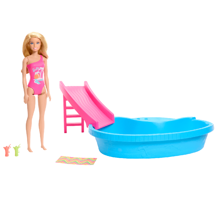 Barbie Coffret de Jeu et Poupée, Blonde, Piscine, Serviette, Boissons Best Seller