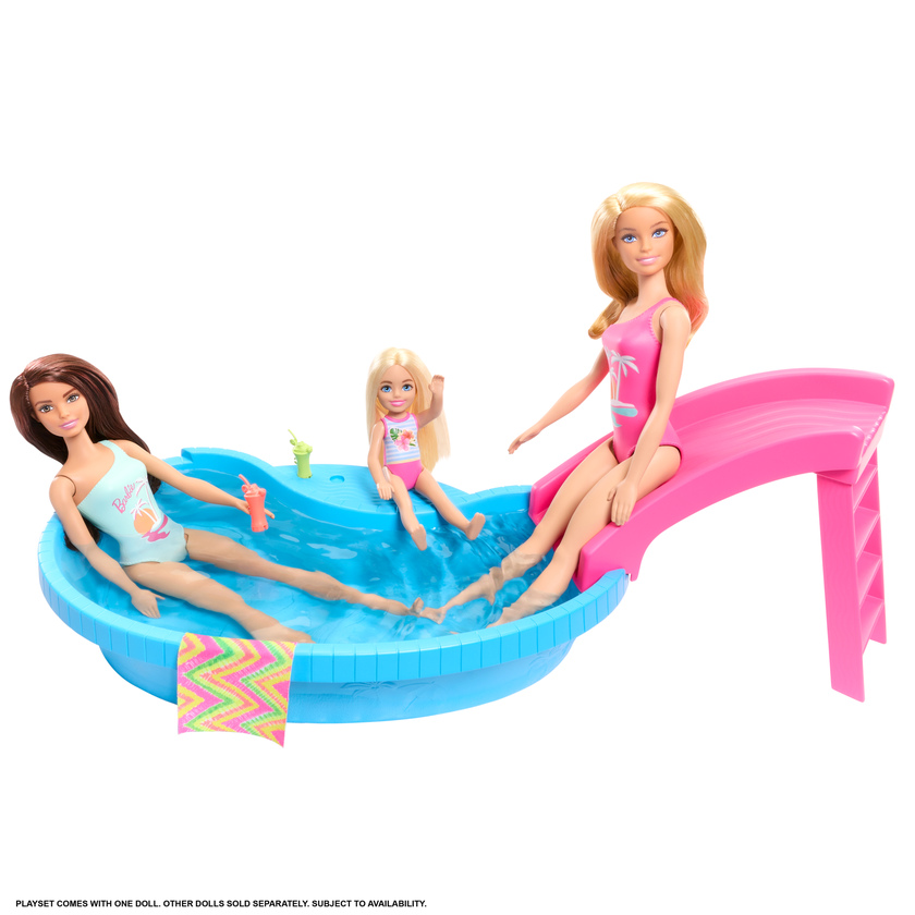 Barbie Coffret de Jeu et Poupée, Blonde, Piscine, Serviette, Boissons Best Seller