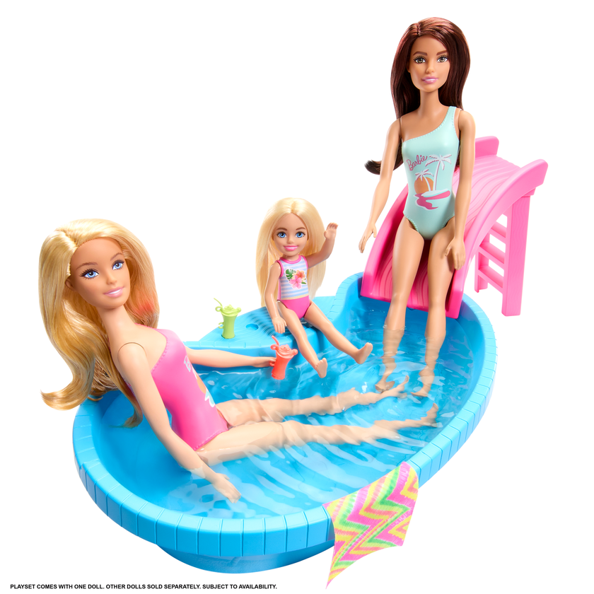 Barbie Coffret de Jeu et Poupée, Blonde, Piscine, Serviette, Boissons Best Seller