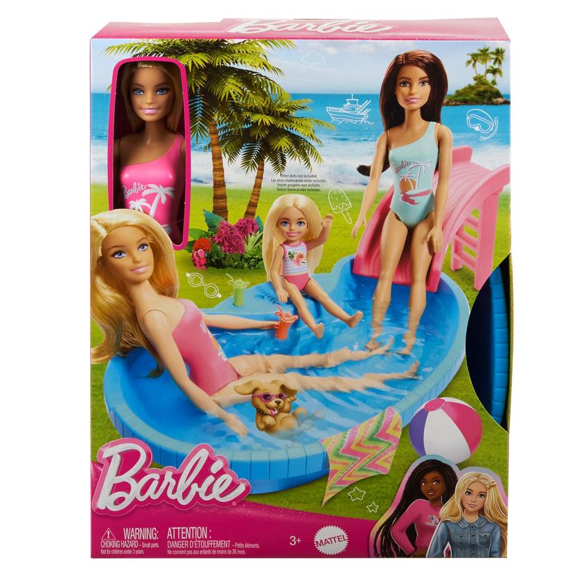 Barbie Coffret de Jeu et Poupée, Blonde, Piscine, Serviette, Boissons Best Seller