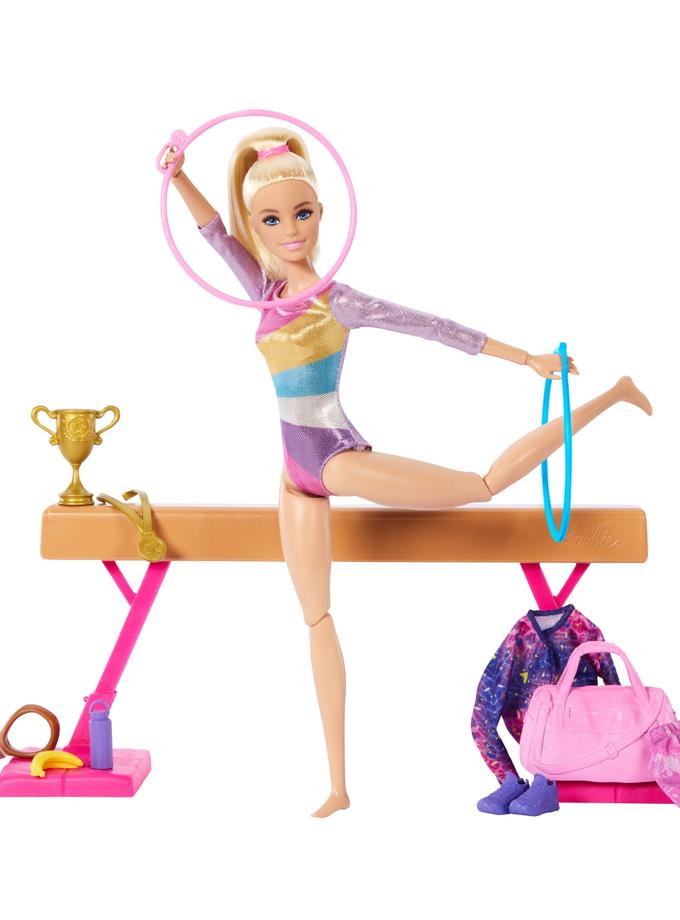 Barbie Coffret de Jeu Gymnaste, Poupée Mode, Blonde, 10Accessoires On Sale