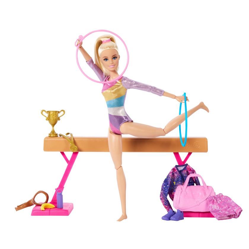 Barbie Coffret de Jeu Gymnaste, Poupée Mode, Blonde, 10Accessoires On Sale