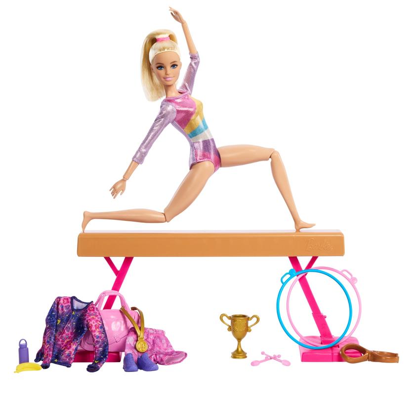 Barbie Coffret de Jeu Gymnaste, Poupée Mode, Blonde, 10Accessoires On Sale