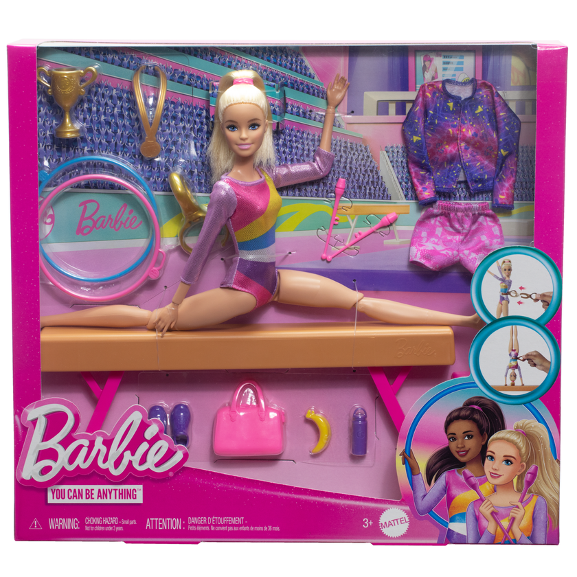 Barbie Coffret de Jeu Gymnaste, Poupée Mode, Blonde, 10Accessoires On Sale