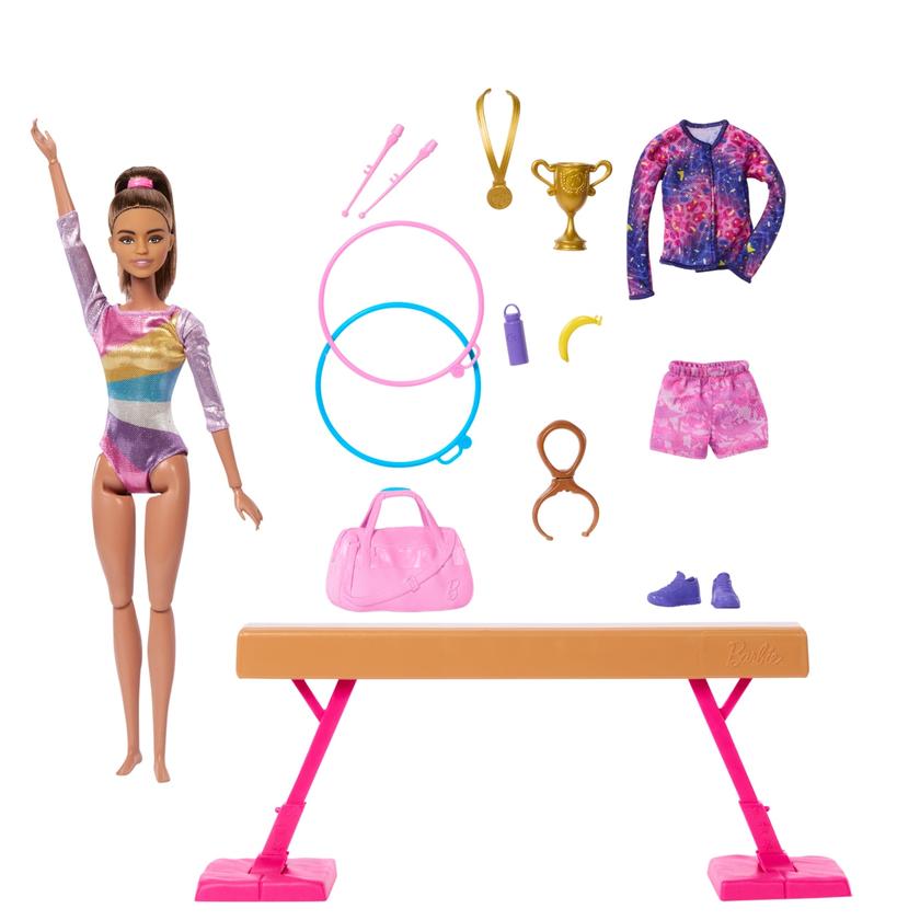 Barbie Coffret de Jeu Gymnaste, Poupée Mode, Brunette, 10Accessoires Same Day Delivery