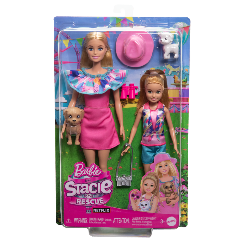 Barbie-Coffret Poupées Stacie et Barbie Avec 2Chiots et Accessoires High Quality