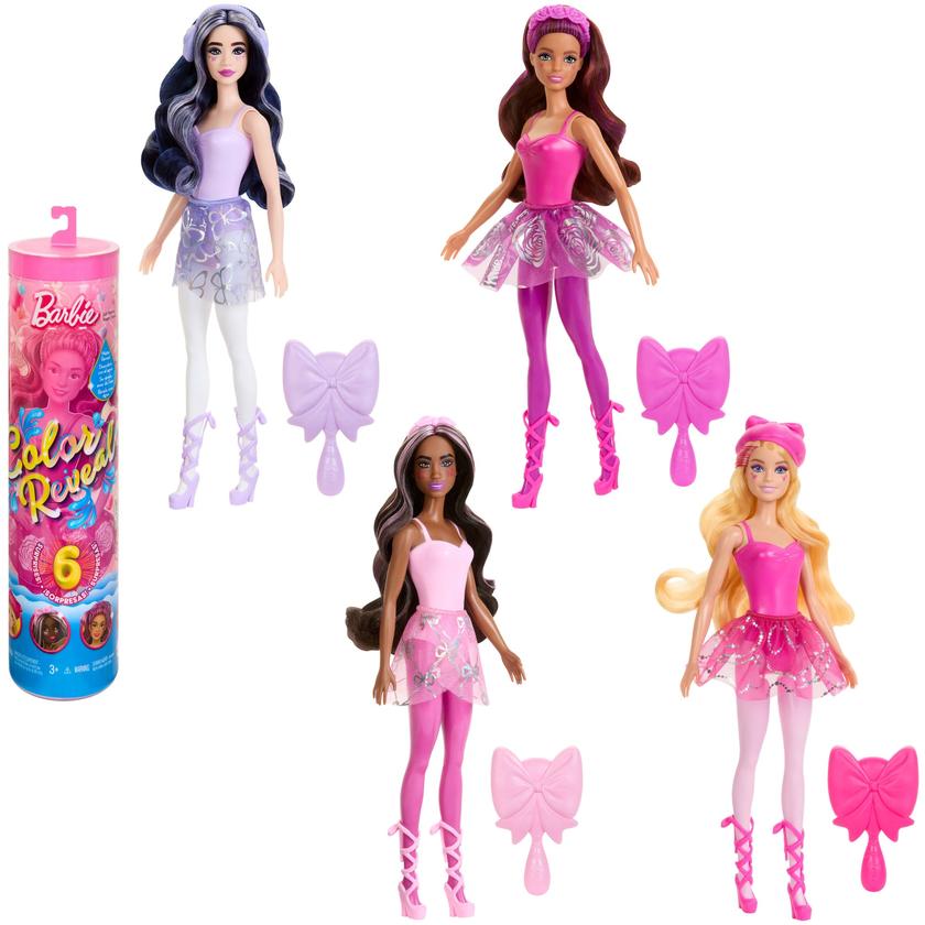 Barbie Color Reveal Ballerina Series Doll & Accessories, 6 Balletcore-inspired Surprises Free shipping