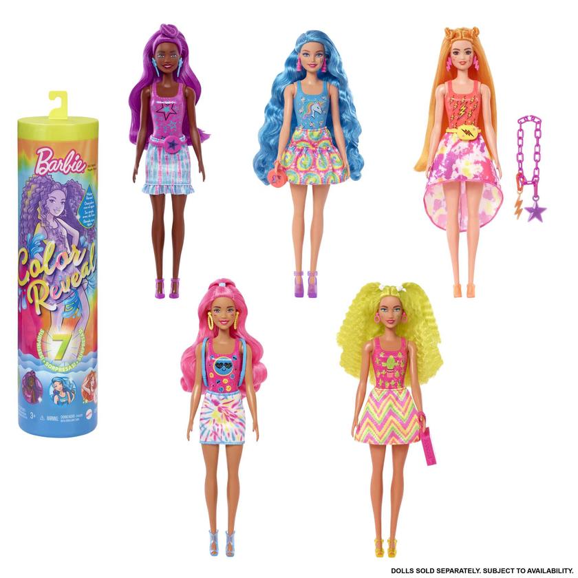 Barbie Color Reveal  Doll, Neon Tie-Dye Series With 7 Surpises, Color-Change Transformation New Arrival