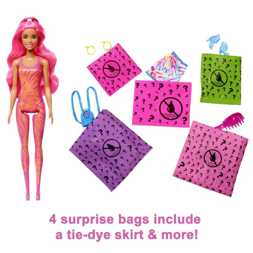 Barbie Color Reveal  Doll, Neon Tie-Dye Series With 7 Surpises, Color-Change Transformation New Arrival