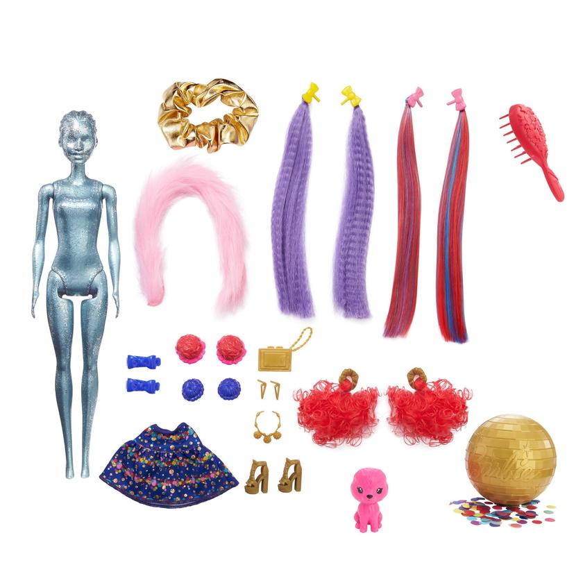 Barbie Color Reveal Glitter! Hair Swaps Doll, Glittery Blue With 25 Surprises Free shipping