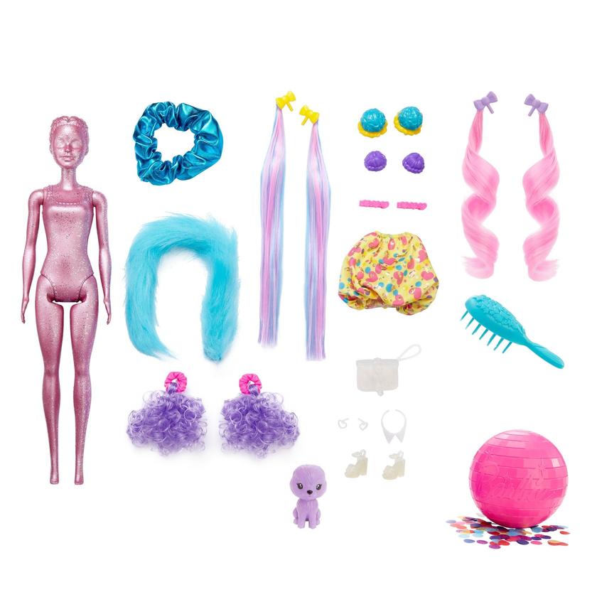 Barbie Color Reveal Glitter! Hair Swaps Doll, Glittery Pink With 25 Surprises New Arrival