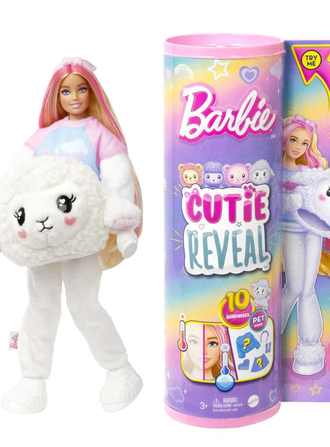 Barbie Cutie Reveal Cozy Cute Tees Doll & Accessories, Lamb in “Dream” T-Shirt, Pink-Streaked Blond Hair & Blue Eyes Free shipping