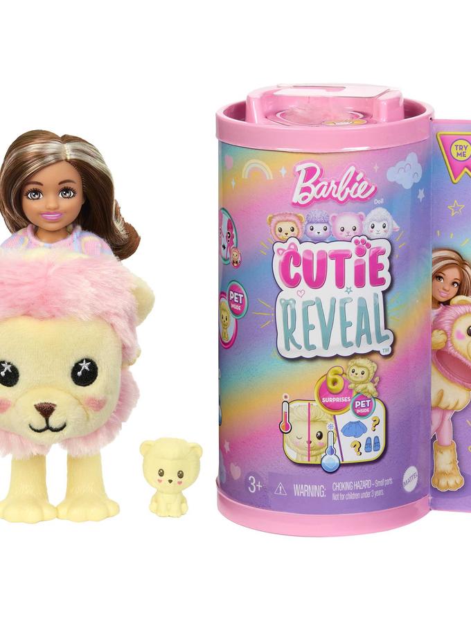 Barbie Cutie Reveal Cozy Cute Tees Series Chelsea Doll & Accessories, Plush Lion, Brunette Small Doll For Sale