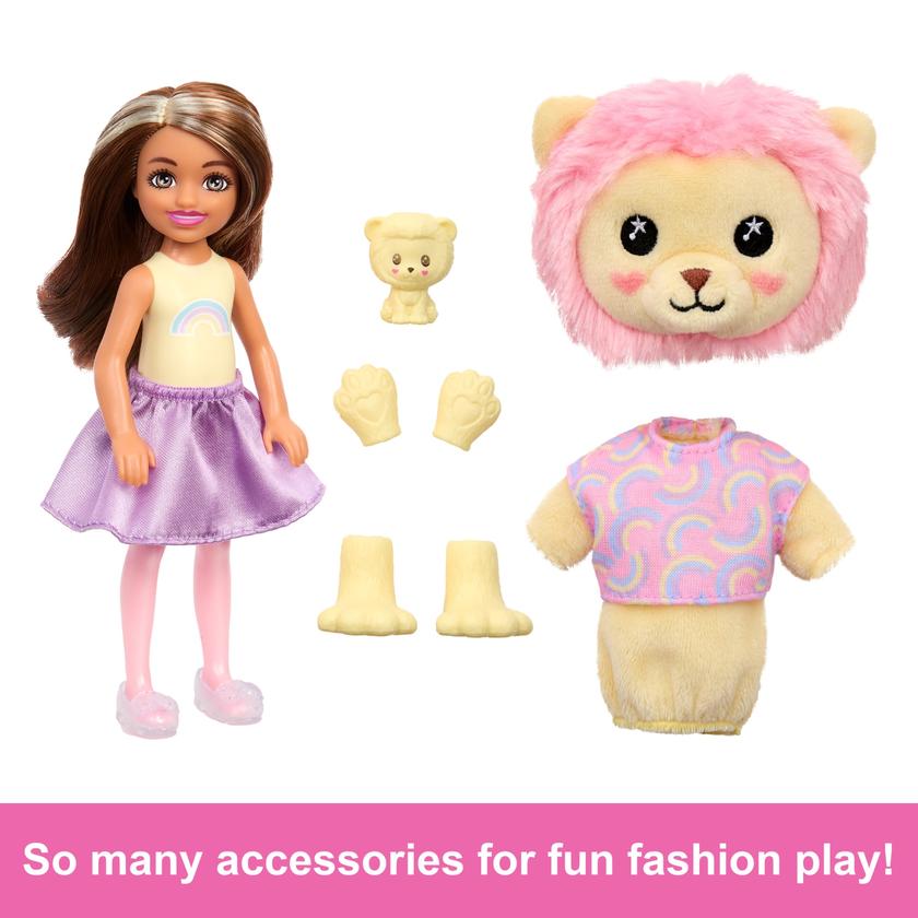 Barbie Cutie Reveal Cozy Cute Tees Series Chelsea Doll & Accessories, Plush Lion, Brunette Small Doll On Sale