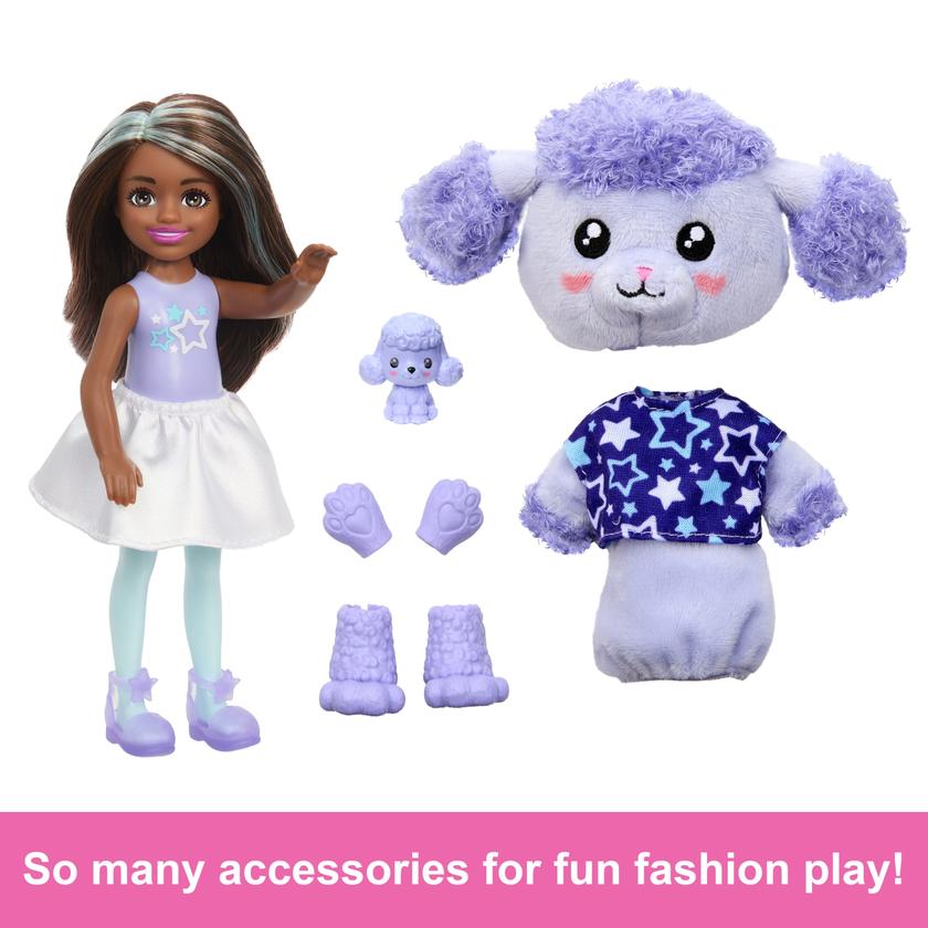 Barbie Cutie Reveal Cozy Cute Tees Series Chelsea Doll & Accessories, Plush Poodle, Brunette Small Doll For Sale