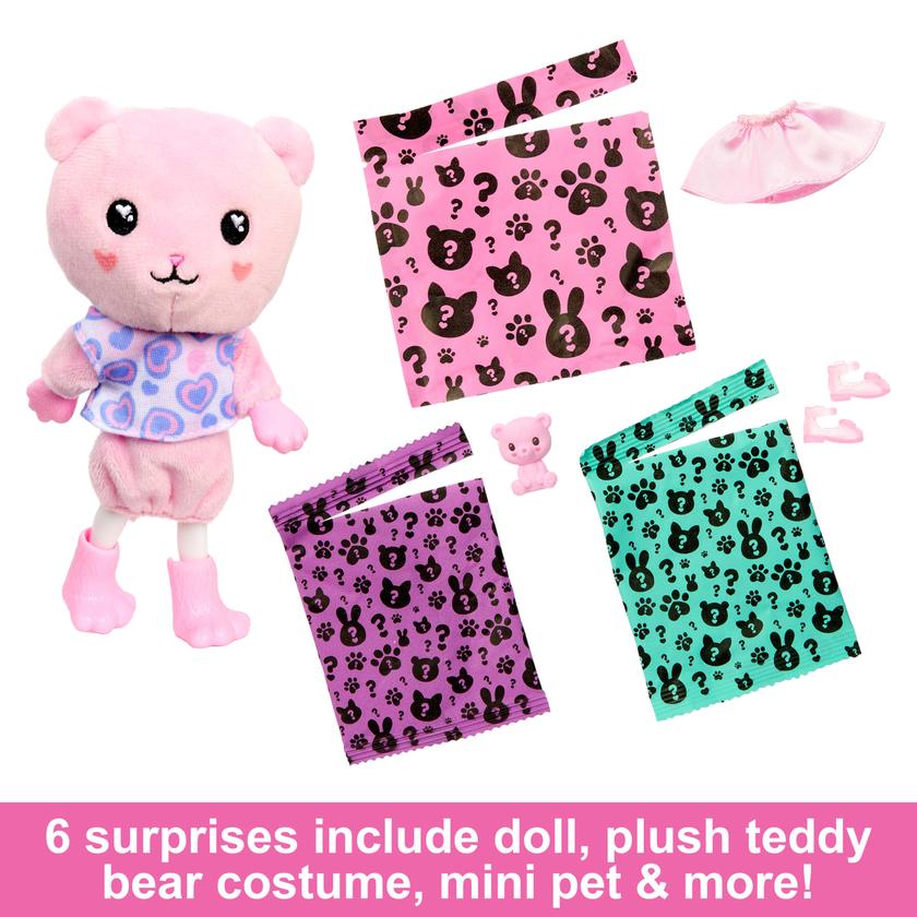 Barbie Cutie Reveal Cozy Cute Tees Series Chelsea Doll & Accessories, Plush Teddy Bear, Brunette Small Doll Best Seller