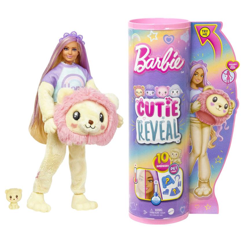 Barbie Cutie Reveal Doll & Accessories, Cozy Cute Tees Lion, “Hope” Tee, Purple-Streaked Blonde Hair, Brown Eyes Best Seller