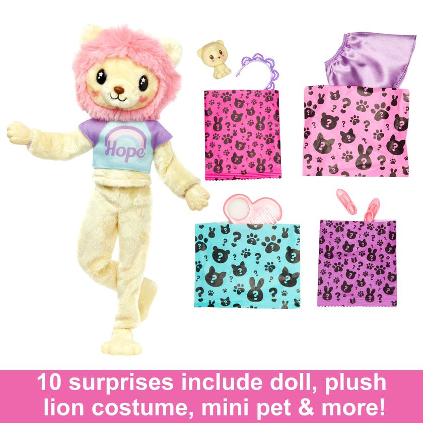 Barbie Cutie Reveal Doll & Accessories, Cozy Cute Tees Lion, “Hope” Tee, Purple-Streaked Blonde Hair, Brown Eyes Best Seller