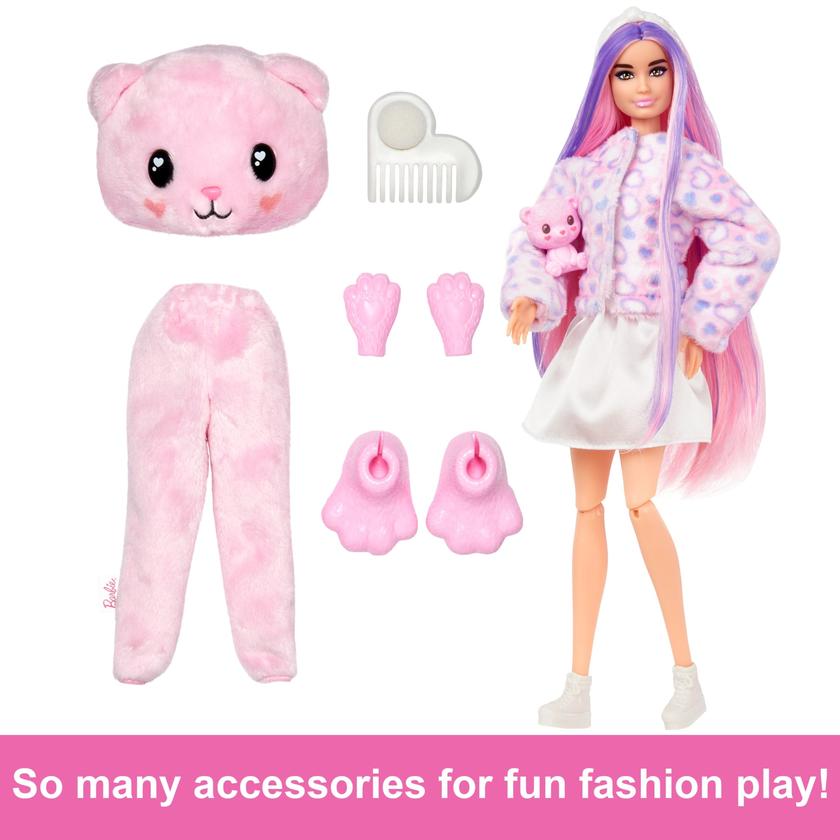 Barbie Cutie Reveal Doll & Accessories, Cozy Cute Tees Teddy Bear in “Love” T-Shirt, Purple-Streaked Pink Hair & Brown Eyes Best Buy