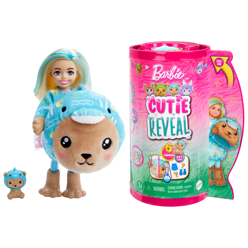 Barbie-Cutie Reveal-Poupée Chelsea en Costume, Ourson Dauphin Best Seller