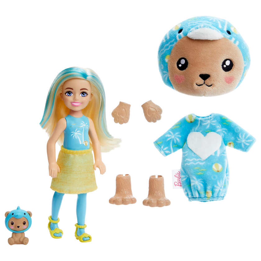 Barbie-Cutie Reveal-Poupée Chelsea en Costume, Ourson Dauphin Best Seller