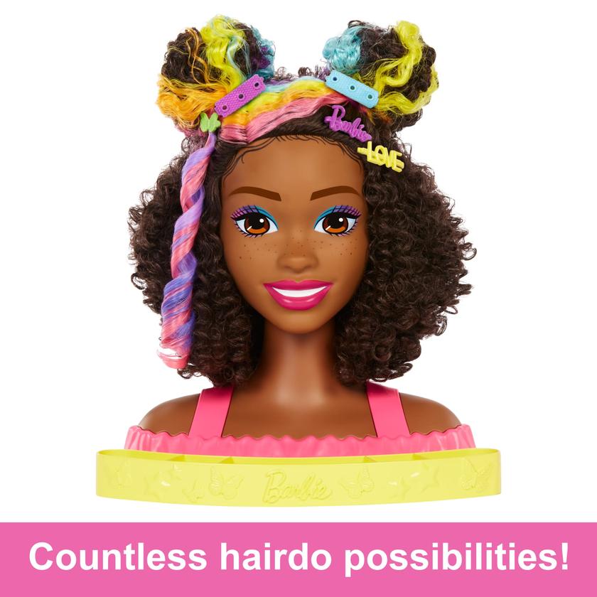 Barbie Deluxe Styling Head, Barbie Totally Hair, Curly Brown Rainbow Hair Best Price