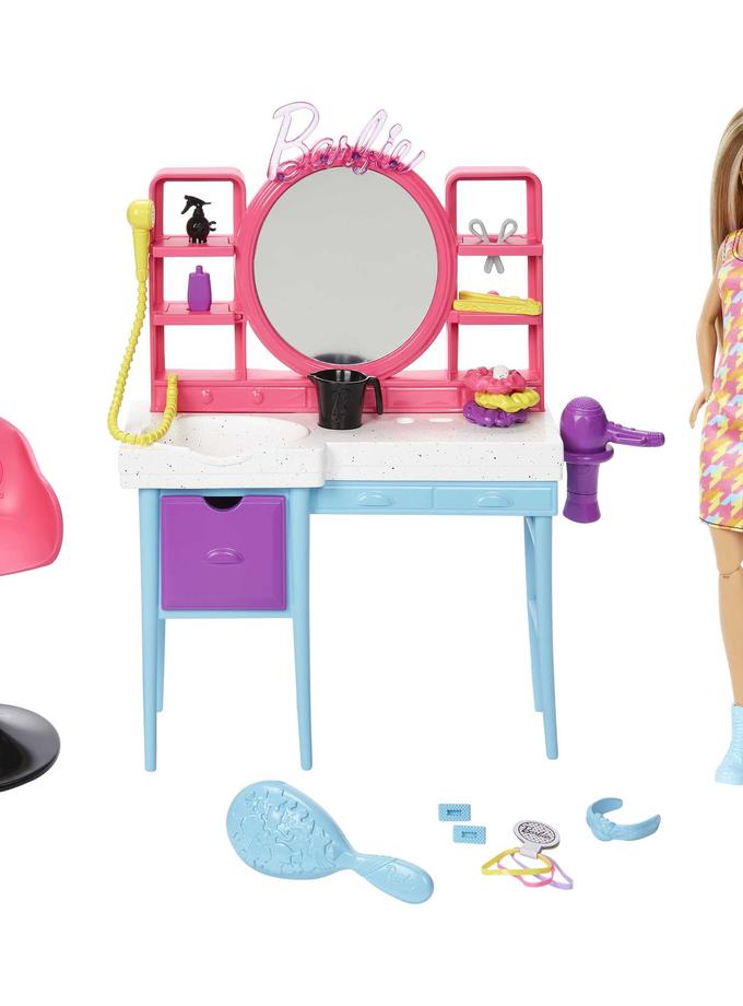 Barbie Doll And Hair Salon Playset, Color-Change Hair Free shipping