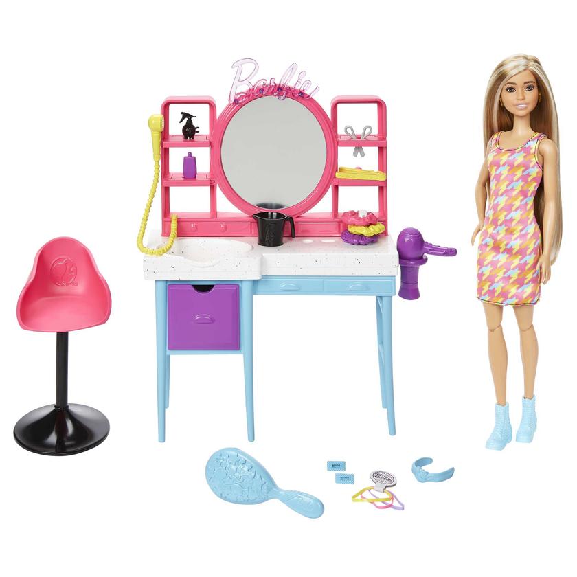 Barbie Doll And Hair Salon Playset, Color-Change Hair Free shipping