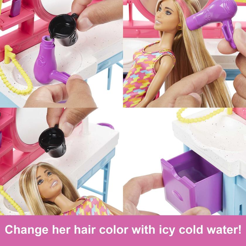 Barbie Doll And Hair Salon Playset, Color-Change Hair Free shipping