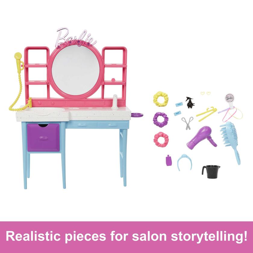 Barbie Doll And Hair Salon Playset, Color-Change Hair Free shipping