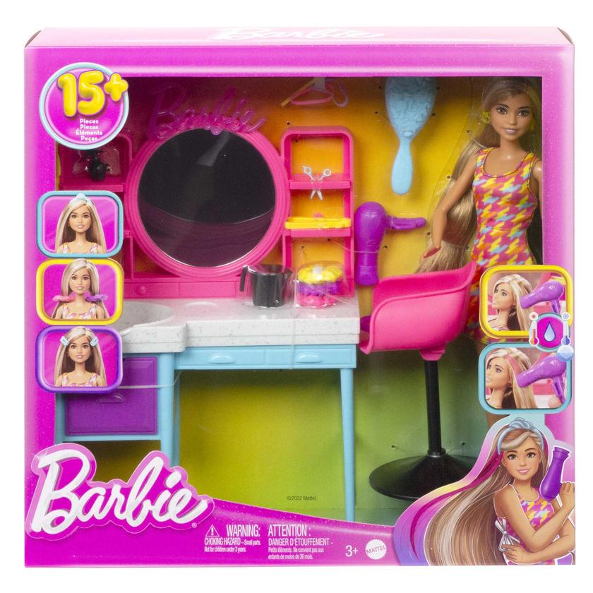 Barbie Doll And Hair Salon Playset, Color-Change Hair Free shipping