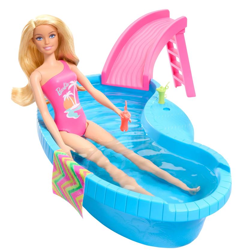 Barbie Doll And Pool Playset, Blonde With Pool, Slide, Towel And Drink Accessories Best Buy