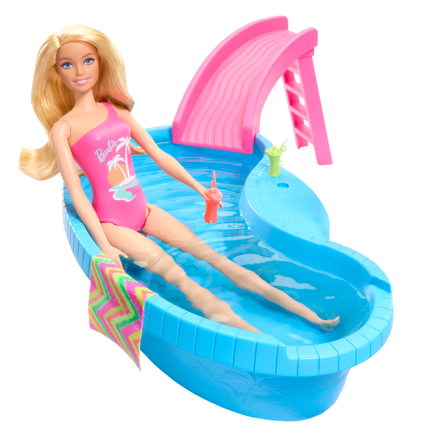 Barbie Doll And Pool Playset, Blonde With Pool, Slide, Towel And Drink Accessories Same Day Delivery