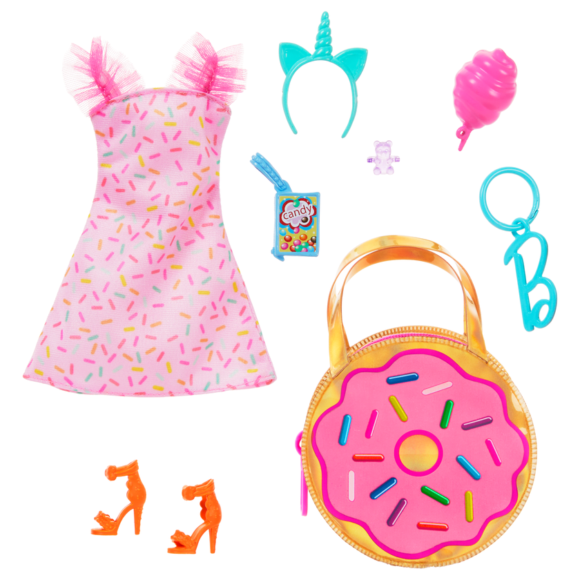 Barbie Doll Clothing, Deluxe Keychain Bag With Candy Themed Accessories (1 Outfit) Free shipping