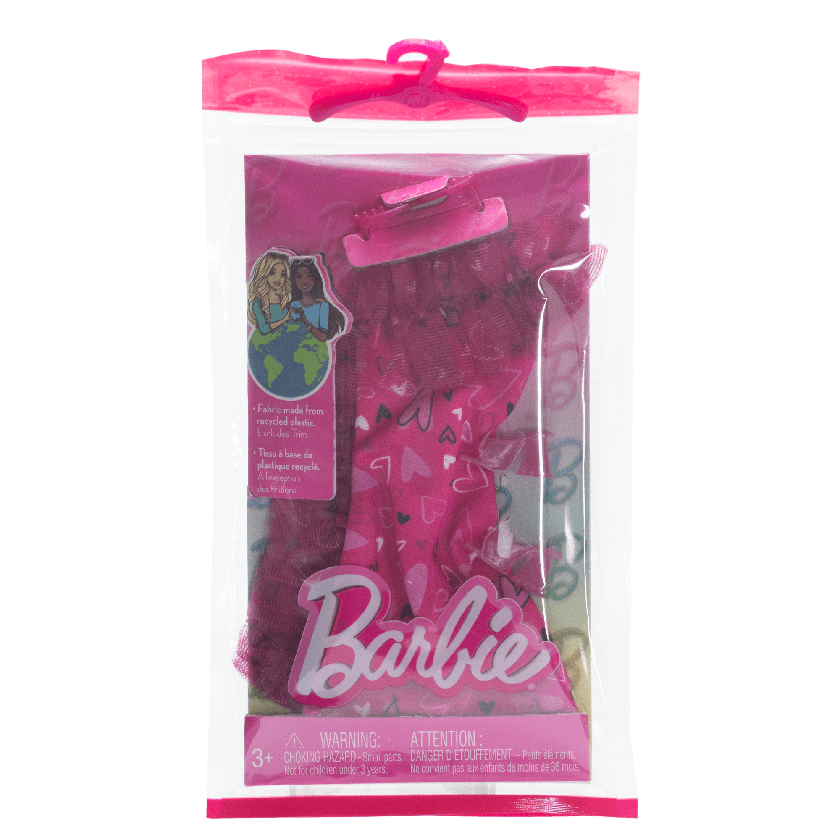 Barbie Doll Clothing, Fashion Pack With Ruffled Pink Heart Dress & Accessories (1 Outfit) Free shipping