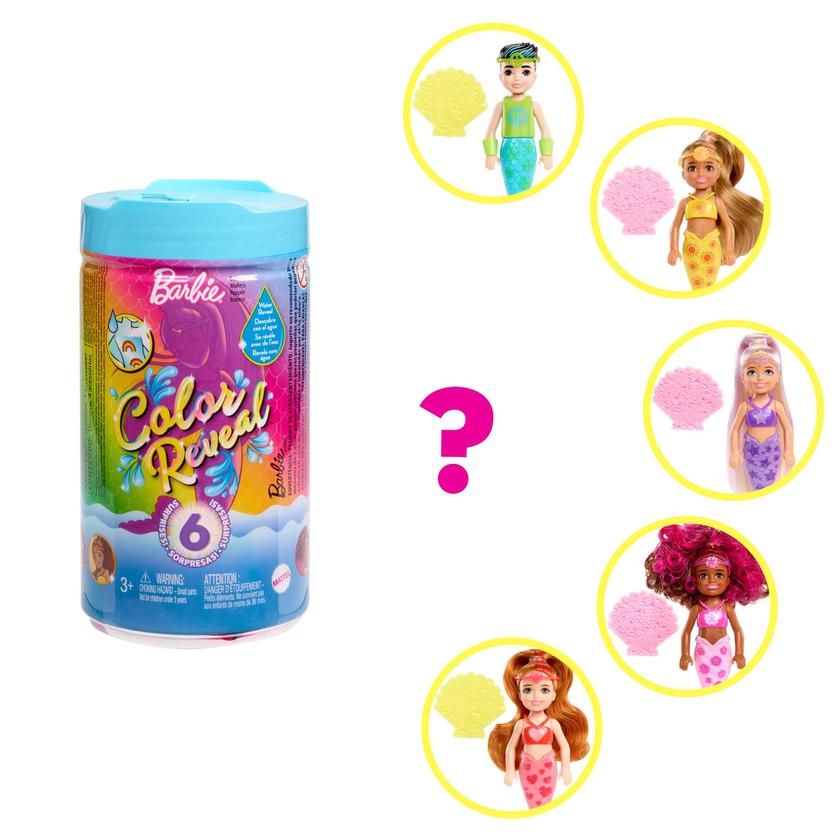 Barbie Doll, Color Reveal Chelsea Doll Rainbow Mermaid Series With 6 Surprises On Sale