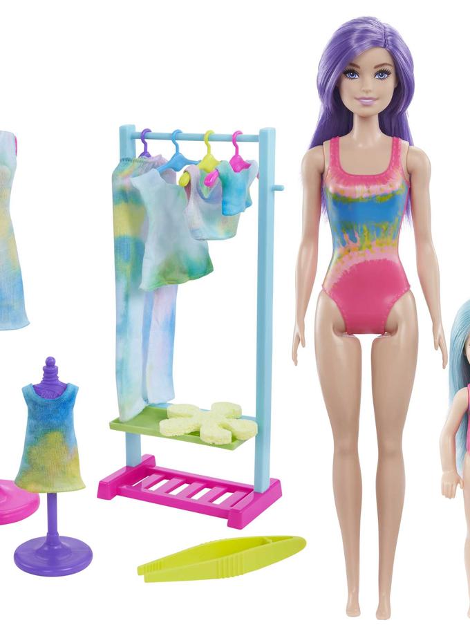 Barbie Doll Color Reveal Gift Set, Tie-Dye Fashion Maker With 2 Barbie Dolls Free shipping