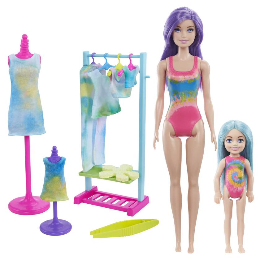 Barbie Doll Color Reveal Gift Set, Tie-Dye Fashion Maker With 2 Barbie Dolls Free shipping