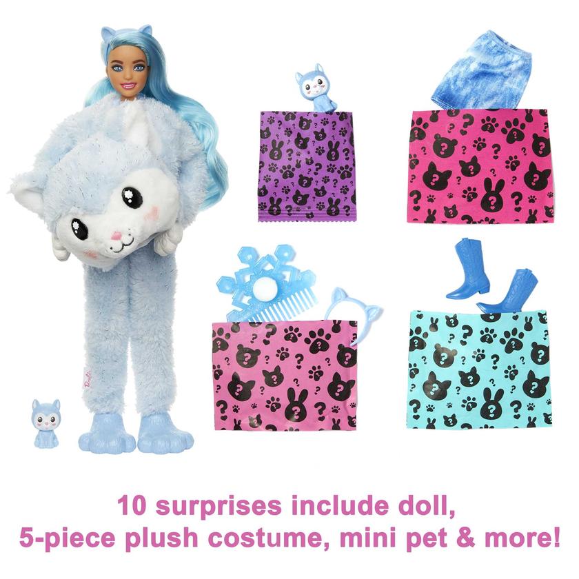 Barbie Doll Cutie Reveal Husky Plush Costume Doll With Pet, Color Change, Snowflake Sparkle For Sale