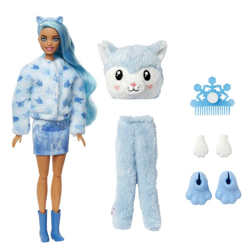 Barbie Doll Cutie Reveal Husky Plush Costume Doll With Pet, Color Change, Snowflake Sparkle For Sale