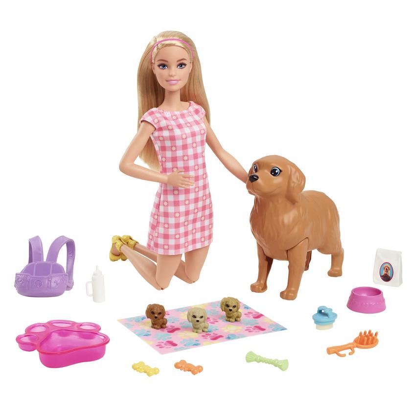 Barbie Doll Newborn Pups Playset With Blonde Doll, Mommy Dog And 3 Puppies, Kids Toys For Sale