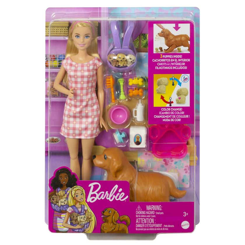 Barbie Doll Newborn Pups Playset With Blonde Doll, Mommy Dog And 3 Puppies, Kids Toys For Sale