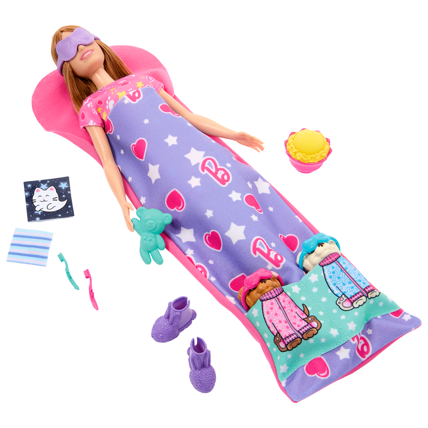 Barbie Doll & Puppy Slumber Party Playset With 2 Toy Dog Figures & 10+ Accessories, Color-Change Free shipping