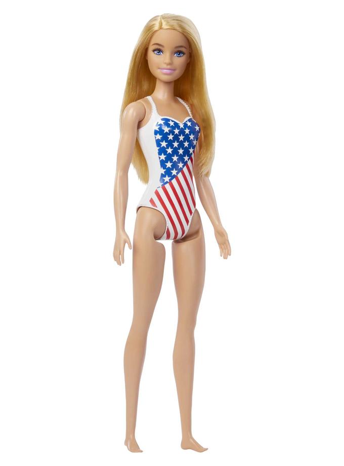 Barbie Doll Wearing American Flag Swimsuit, Barbie Pool And Beach Toys, Blonde On Sale